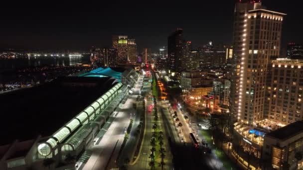 Night City San Diego Kalifornien Usa Stadens Centrum Skyline Transportlandskapet — Stockvideo