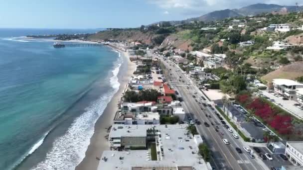 Malibu Beach Los Angelesben Kaliforniában Paradisiac Beach Táj Tengeri Mérföldkő — Stock videók