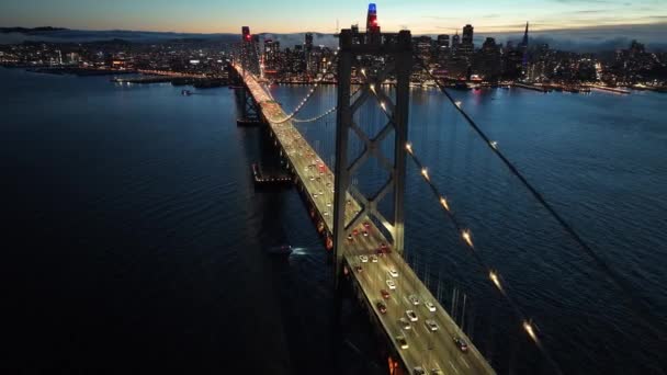 Sunset Oakland Bay Bridge Kaliforniai Oaklandben Belváros Skyline Szállító Táj — Stock videók