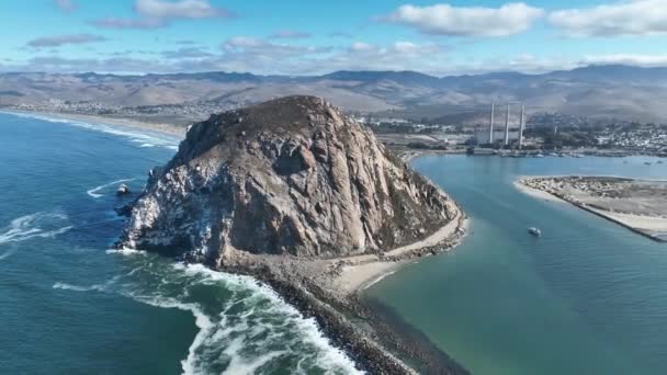 Jättestor Rock Morro Bay Kalifornien Natur Resor Bakgrund Morro Rock — Stockvideo