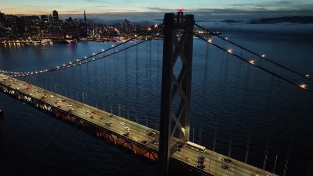 Oakland Bay Bridge Oaklandben Kaliforniában Belváros Skyline Szállító Táj Night — Stock videók