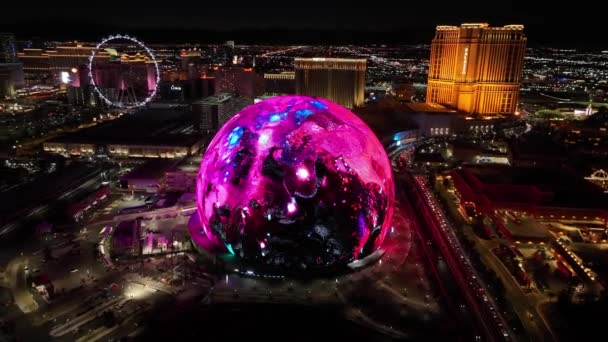 Sphere Las Vegas Nevada United States Famous Night Landscape Entertainment — Stock Video