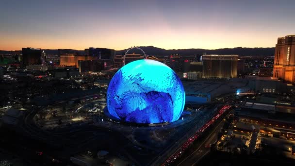 Nevada Las Vegas Sphere Meşhur Gece Manzarası Eğlence Mekanı Nevada — Stok video