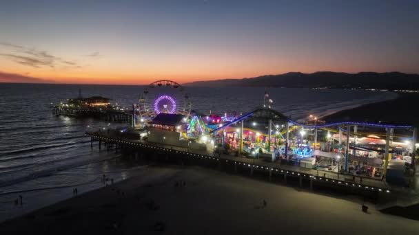Kaliforniya Los Angeles Taki Santa Monica Skelesi Lunapark Liman Sahnesi — Stok video