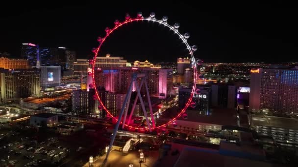Nevada Las Vegas Dönme Dolap Meşhur Gece Manzarası Eğlence Mekanı — Stok video