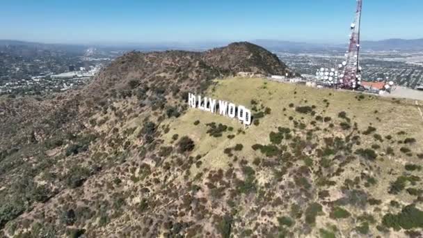 Голливудская Вывеска Голливуде Лос Анджелесе Горный Пейзаж Знаменитый Пейзаж Знак — стоковое видео