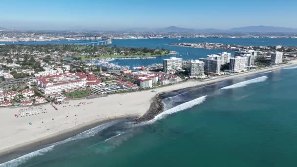 Kaliforniya San Diego Conorado Plajı Coast City Peyzajı Sahil Arkaplanı — Stok video