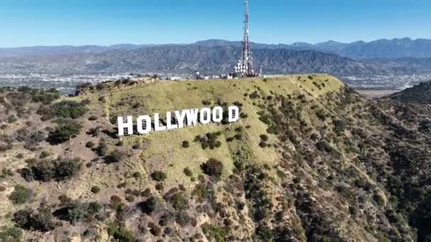 Голлівудський Знак Лос Анджелесі Каліфорнії Сша Голлівудський Районний Краєвид Гора — стокове відео
