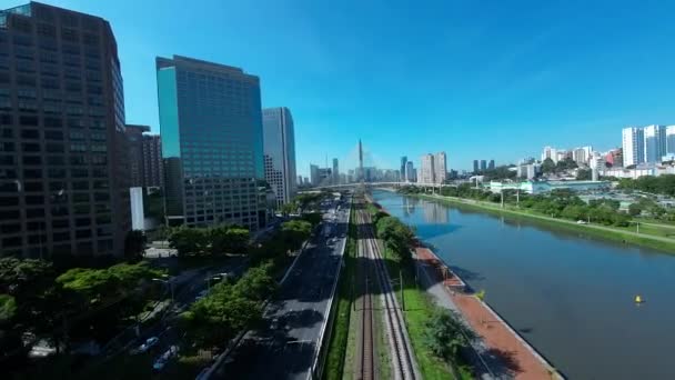 Kabel Bleef Paulo Sao Paulo Brazilië Brug Verkeersweg Sao Paulo — Stockvideo