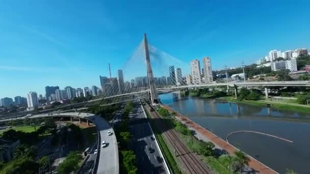Puente Cable Sao Paulo Paulo Brasil Puente Cityscape Carretera Así — Vídeo de stock