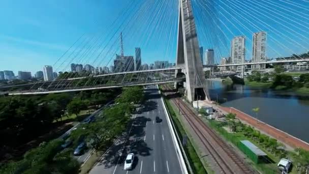 Puente Cable Sao Paulo Paulo Brasil Puente Cityscape Carretera Así — Vídeo de stock