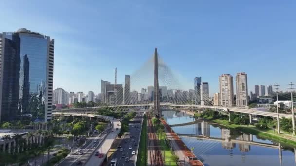 Paulo Brezilya Daki Sao Paulo Köprüsü Nde Şehir Köprüsü Trafik — Stok video