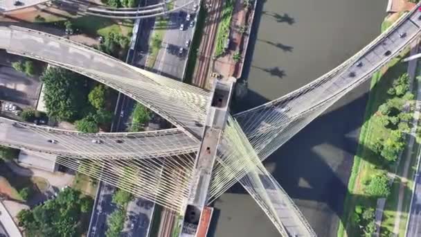 Most Kablowy Sao Paulo Paulo Brazylia Most Krajobrazowy Ruch Uliczny — Wideo stockowe