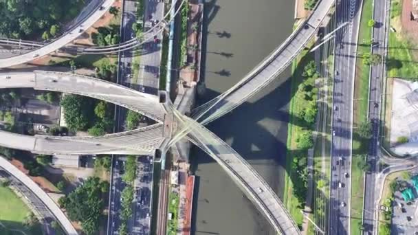 Вантовый Мост Сан Паулу Бразилия Мост Cityscape Дорога Шоссе Пауло — стоковое видео