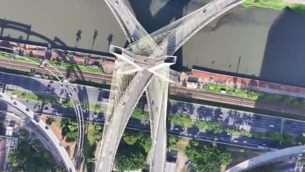 Cable Bridge Sao Paulo Paulo Brazil Cityscape Bridge Traffic Road — Stock Video