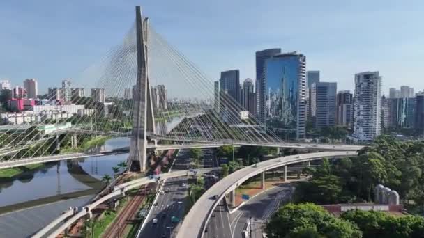 圣保罗电缆桥位于巴西圣保罗 城市景观桥 交通道路 保罗巴西 城市景观 圣保罗电缆桥巴西圣保罗 — 图库视频影像