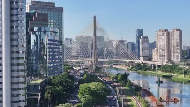 Puente Cable Sao Paulo Paulo Brasil Puente Cityscape Carretera Así — Vídeos de Stock