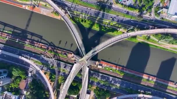 Вантовый Мост Сан Паулу Бразилия Лапс Центре Города Дорога Знаменитая — стоковое видео