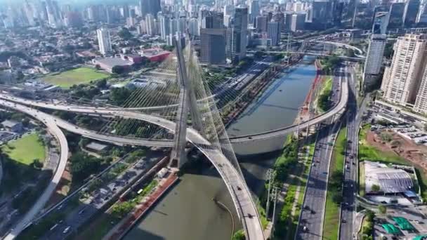 Cable Stayed Bridge Paulo Sao Paulo Brasil Ponte Downtown Estrada — Vídeo de Stock