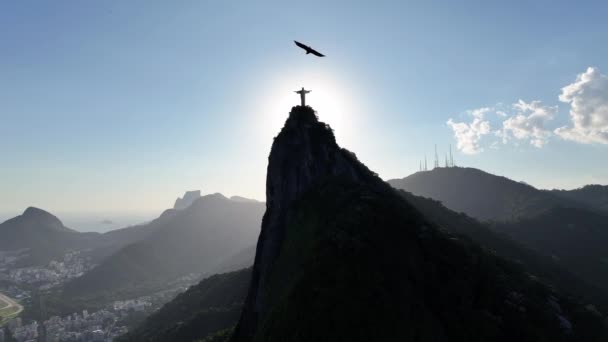 Christus Verlosser Rio Janeiro Brazilië Corcovado Berg Mistmorgen Rio Janeiro — Stockvideo
