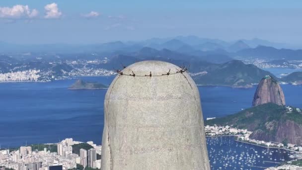 Cristo Redentor Río Río Janeiro Brasil Montaña Corcovado Sugarloaf Hill — Vídeo de stock