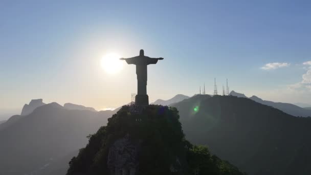 Cristo Redentor Río Río Janeiro Brasil Montaña Corcovado Foggy Skyline — Vídeos de Stock