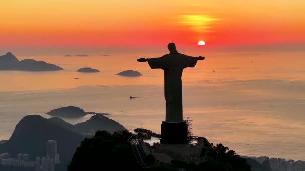 Cristo Redentor Río Janeiro Brasil Montaña Corcovado Pan Azúcar Paisaje — Vídeos de Stock