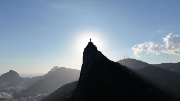 Христос Спаситель Ріо Жанейро Бразилія Гора Корковадо Туманний Скайлайн Ріо — стокове відео