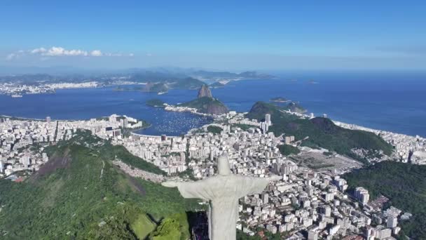 Chrystus Odkupiciel Rio Rio Janeiro Brazylia Góra Corcovado Sugarloaf Hill — Wideo stockowe