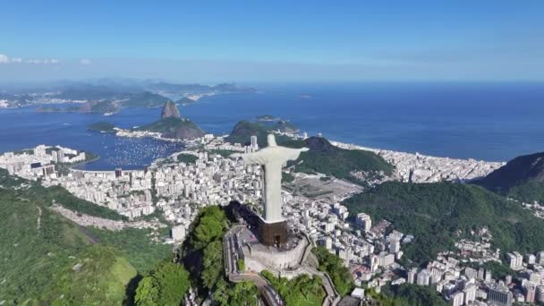 Cristo Redentor Río Janeiro Brasil Montaña Corcovado Sugarloaf Hill Río — Vídeo de stock