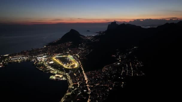 Oświetlone Miasto Rio Janeiro Brazylia Góra Corcovado Oświetlone Miasto Rio — Wideo stockowe