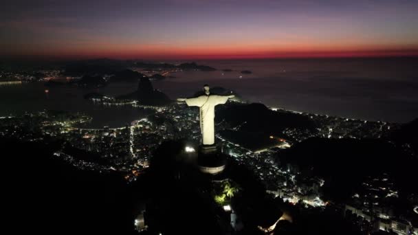 Christus Verlosser Rio Janeiro Brazilië Corcovado Berg Suikerbrood Landschap Rio — Stockvideo