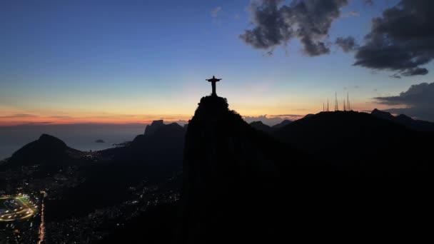 Chrystus Odkupiciel Rio Janeiro Rio Janeiro Brazylia Góra Corcovado Oświetlone — Wideo stockowe