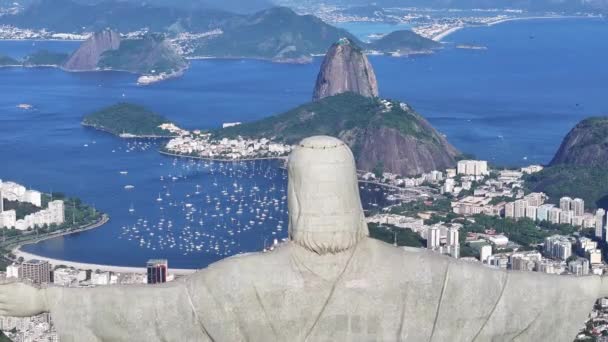 Christus Verlosser Rio Janeiro Brazilië Corcovado Berg Suikerbrood Hill Rio — Stockvideo