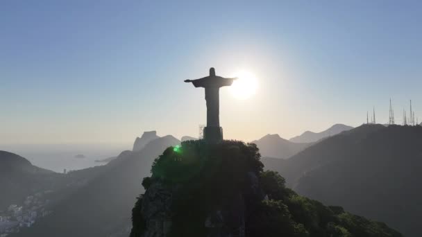 Krisztus Megváltó Rio Rio Janeiro Brazília Corcovado Hegy Napfény Égbolt — Stock videók