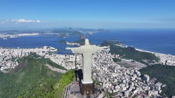 Chrystus Odkupiciel Rio Janeiro Brazylia Góra Corcovado Sugarloaf Hill Rio — Wideo stockowe