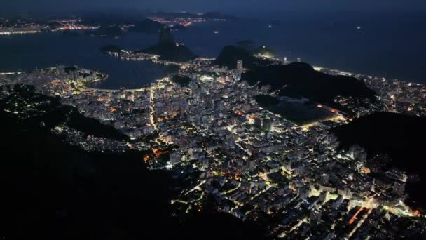 Downtown City Rio Janeiro Brazilië Corcovado Berg Verlichte Stad Rio — Stockvideo