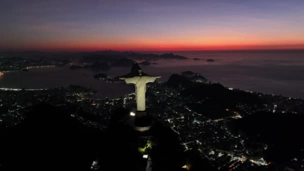 Chrystus Odkupiciel Rio Janeiro Brazylia Góra Corcovado Krajobraz Sugarboaf Rio — Wideo stockowe