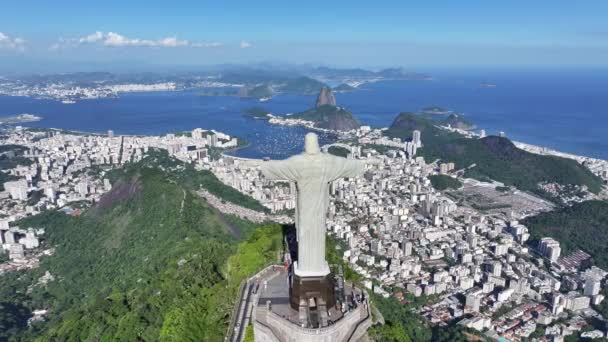 Christus Verlosser Rio Rio Janeiro Brazilië Corcovado Berg Suikerbrood Hill — Stockvideo