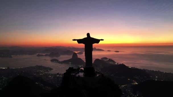 Cristo Redentor Río Janeiro Río Janeiro Brasil Montaña Corcovado Pan — Vídeo de stock