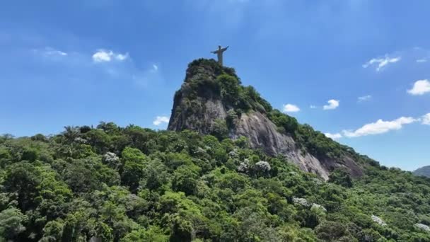 Christ Redeemer Rio Janeiro Brazil Corcovado Mountain Sugarloaf Hill Rio — Stock Video