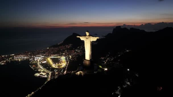 Christ Redeemer Rio Janeiro Rio Janeiro Brazil Corcovado Mountain Illuminated — Stock Video
