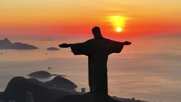 Christ Redeemer Rio Janeiro Brazil Corcovado Mountain Sugarloaf Landscape Rio — Stock Video