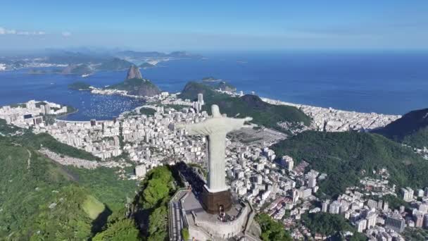 Chrystus Odkupiciel Rio Rio Janeiro Brazylia Góra Corcovado Sugarloaf Hill — Wideo stockowe