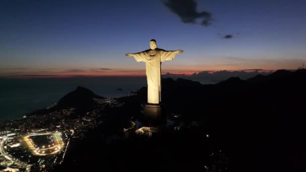 Cristo Redentor Rio Janeiro Rio Janeiro Brasil Montanha Corcovado Estátua — Vídeo de Stock