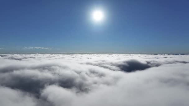 Mlžné Ráno Nad Mraky Modrou Oblohou Krajina Mraků Létající Mracích — Stock video