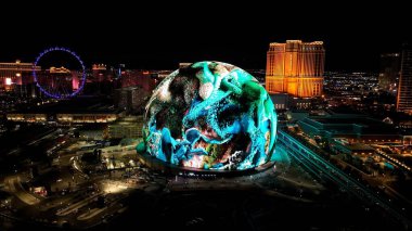 Las Vegas Sphere Nevada 'da Las Vegas' ta. Meşhur Gece Manzarası. Eğlence Mekanı. Las Vegas Küresi Nevada 'da Las Vegas' ta.