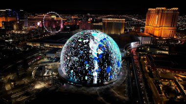 Las Vegas Sphere Nevada 'da Las Vegas' ta. Meşhur Gece Manzarası. Eğlence Mekanı. Las Vegas Küresi Nevada 'da Las Vegas' ta.