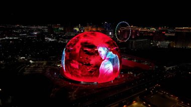 Nevada 'da Las Vegas' ta Sphere. Meşhur Gece Manzarası. Eğlence Mekanı. Nevada 'da Las Vegas' ta Küre.