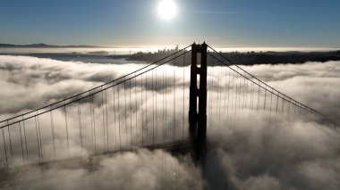 Kaliforniya, San Francisco 'daki Golden Gate Köprüsü. Şehir merkezindeki Skyline. Ulaşım Sahnesi. Kaliforniya, San Francisco 'daki Golden Gate Köprüsü.
